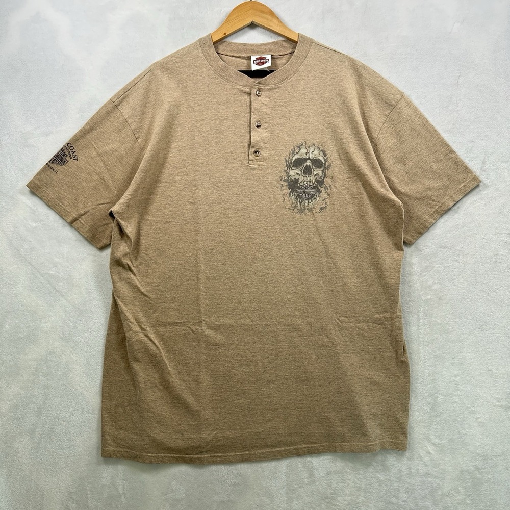 Harley-Davidson Skull Hit Gulf Coast Shirt Men's 2XL Quarter Button